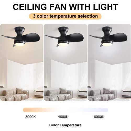 Ventilateur De Plafond 23" (58 Cm) Avec Lumière LED, 3 Pales En Abs, Télécommande, Noir