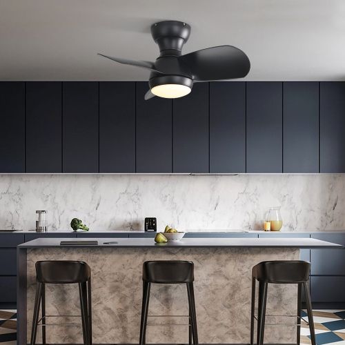 Ventilateur De Plafond 23" (58 Cm) Avec Lumière LED, 3 Pales En Abs, Télécommande, Noir