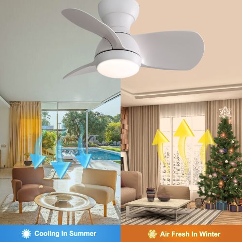 Ventilateur De Plafond 23" (58 Cm) Avec Lumière LED, 3 Pales En Abs, Télécommande, Blanc