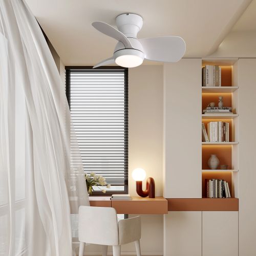 Ventilateur De Plafond 23" (58 Cm) Avec Lumière LED, 3 Pales En Abs, Télécommande, Blanc