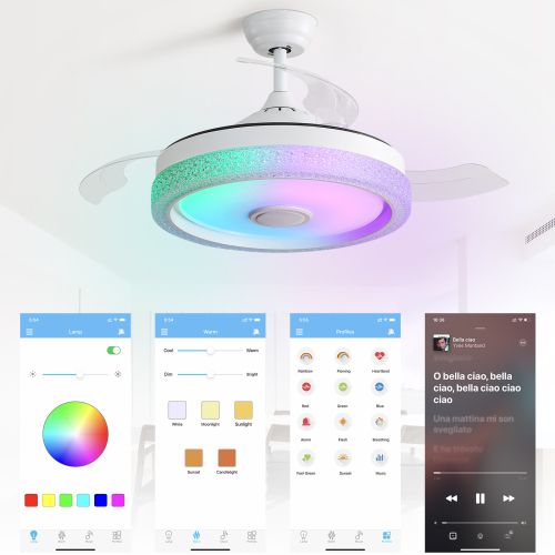Ventilateur De Plafond 42" (106 Cm) Avec LED, 3 Pales En Abs, Lecteur Bluetooth, Télécommande, Blanc