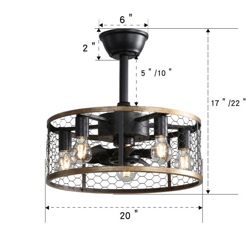 Ventilateur De Plafond 20" Dc (50 Cm) Avec Éclairage, 7 Pales En Abs, Télécommande, Noir