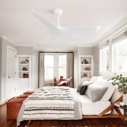 Ventilateur De Plafond  38" Dc(96 Cm) Avec 3 Pales En Abs, Télécommande, Blanc, Sans Lumière