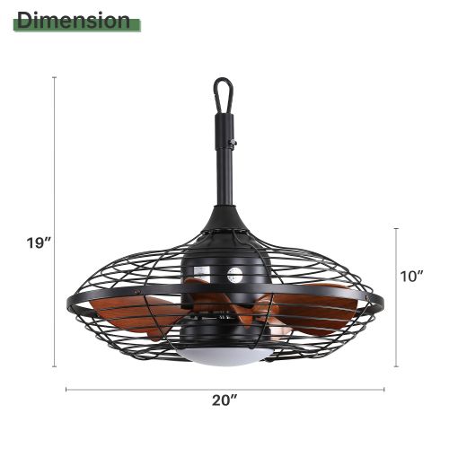 Ventilateur De Plafond 20" (50 Cm) Avec Éclairage LED, 5 Pales En Abs, Télécommande, Moteur Dc, Noir