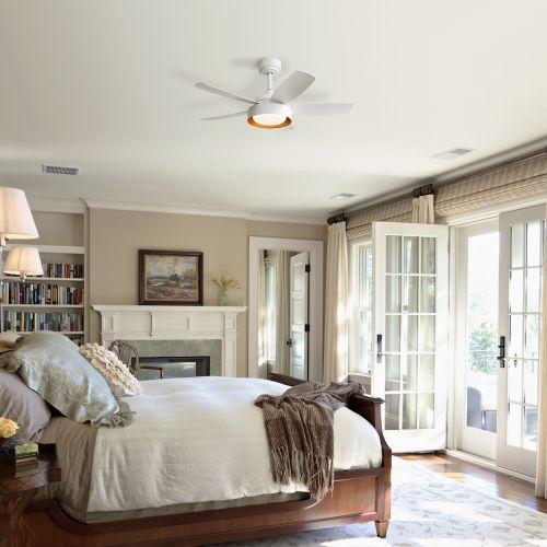 Ventilateur De Plafond 42" (106 Cm) Avec LED, 6 Vitesses, Télécommande, Moteur Dc Réversible, Blanc