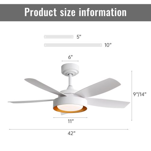 Ventilateur De Plafond 42" (106 Cm) Avec LED, 6 Vitesses, Télécommande, Moteur Dc Réversible, Blanc