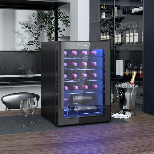 Cave à Vin, Capacité 20 Bouteilles, 5-18℃, Avec Porte Vitrée Et Éclairage LED, Écran Tactile, Noir