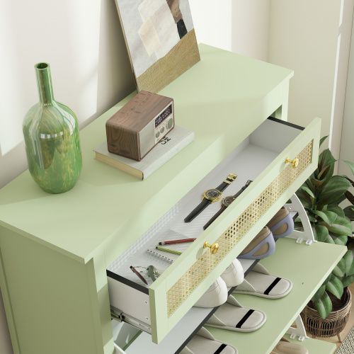 Meuble à Chaussures 2 Portes, 1 Tiroir, Pour 12 Paires De Chaussures, 88x30x120 Cm, Vert