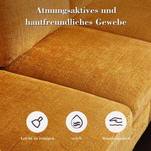 Canapé 4 Places Moderne 196,5x135x77cm, Avec Repose-pieds Et Fonction Rangement, Jaune