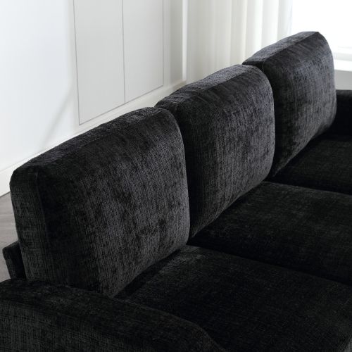 Canapé Angle Fixe 3-4 Places Moderne 196,5x75x77cm Avec Repose-pieds De Rangement, Noir