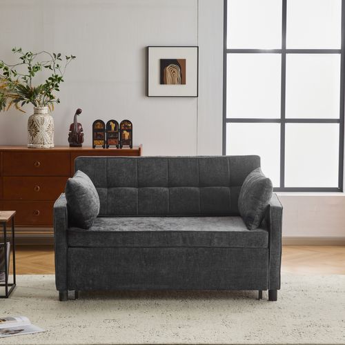 Canapé Double 142x132x85cm, Convertible, Dossier Réglable, Montage Facile, Beige