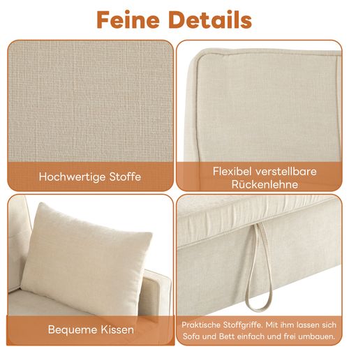 Canapé Double 142x132x85cm, Convertible, Dossier Réglable, Montage Facile, Beige