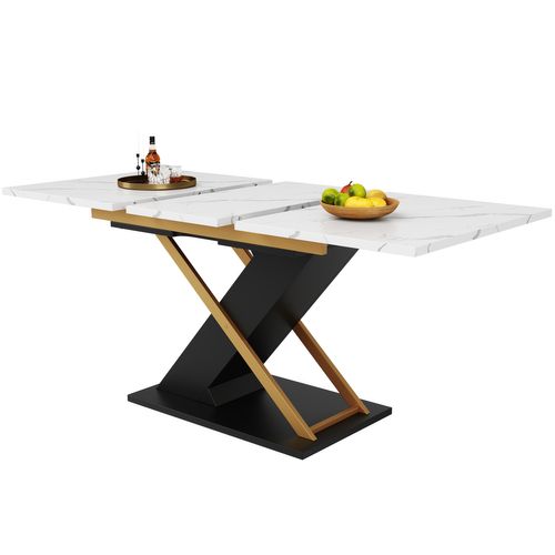 Table à Manger Extensible Rectangulaire, Table De Salon De Cuisine, Mdf, Blanc, 120-160×80×75,4cm