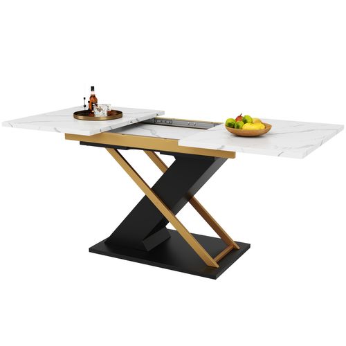 Table à Manger Extensible Rectangulaire, Table De Salon De Cuisine, Mdf, Blanc, 120-160×80×75,4cm