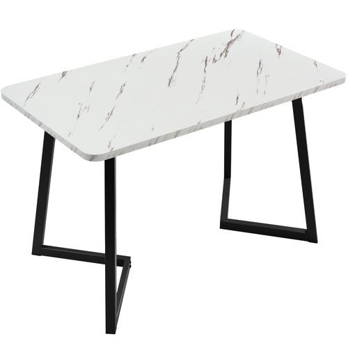 Table à Manger Blanc Rectangulaire, Placage Marbre, Pieds Métal, Mdf, 117x68x75cm