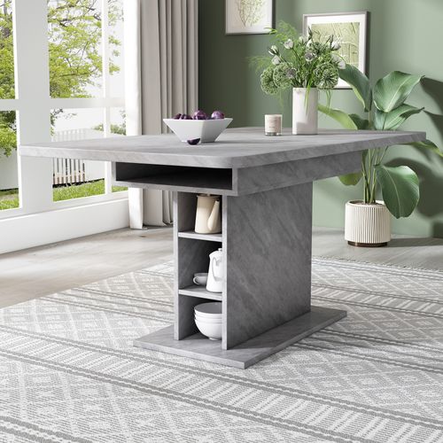 Table à Manger Extensible Rectangle, Gris, Avec Rangement, 4 Étagères, 130×70×75cm