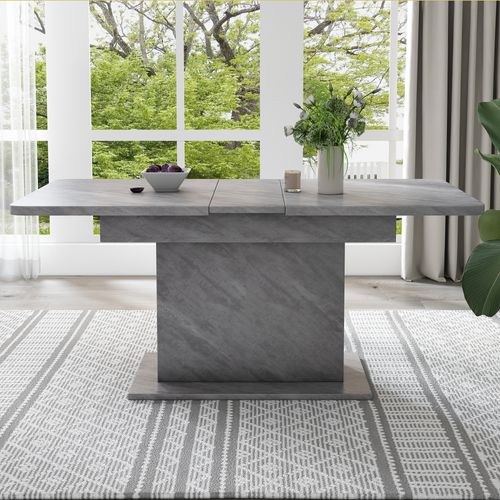 Table à Manger Extensible Rectangle, Gris, Avec Rangement, 4 Étagères, 130×70×75cm