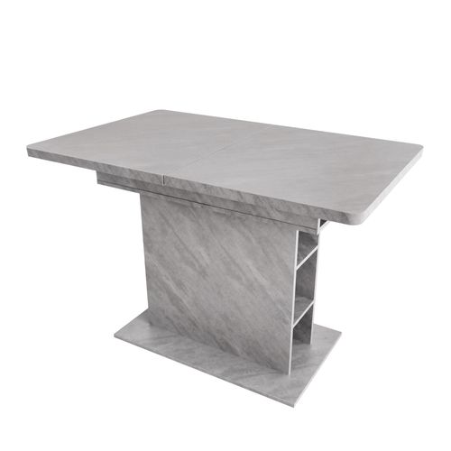 Table à Manger Extensible Rectangle, Gris, Avec Rangement, 4 Étagères, 130×70×75cm