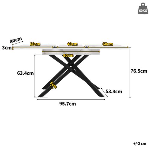 Table à Manger Rectangulaire Extensible, Blanc, Mdf, Pieds En Métal,120-160×80×76,5 Cm