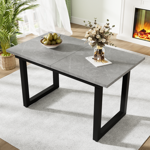 Table à Manger Rectangulaire Extensible Gris, Pieds En Métal, Mdf, 140/180×80×75cm