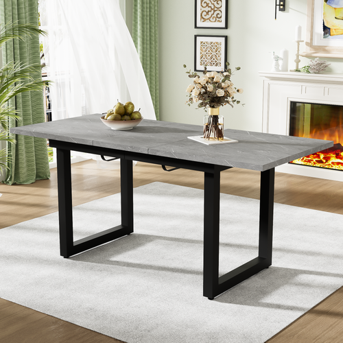 Table à Manger Rectangulaire Extensible Gris, Pieds En Métal, Mdf, 140/180×80×75cm