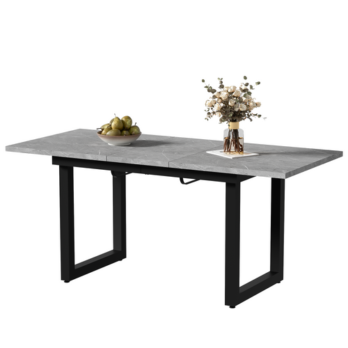 Table à Manger Rectangulaire Extensible Gris, Pieds En Métal, Mdf, 140/180×80×75cm