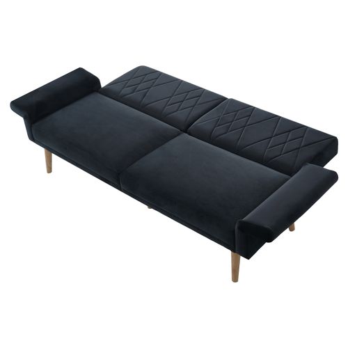 Canapé Convertible En Velours 2 Places - Dossier Réglable - 180×75×82 Cm - Gris Foncé