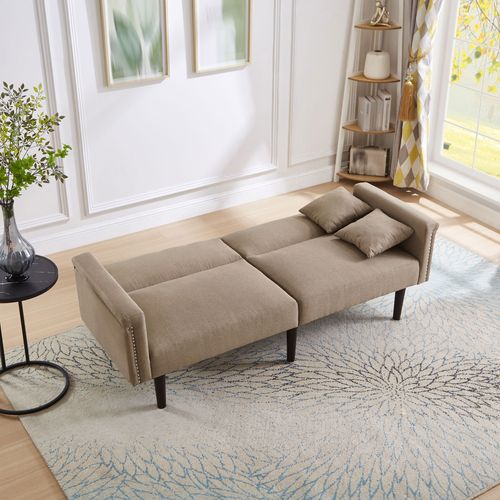 Canapé Convertible 2 Places - Dossier Réglable, Coton Et Lin - 176×72×72 Cm - Marron