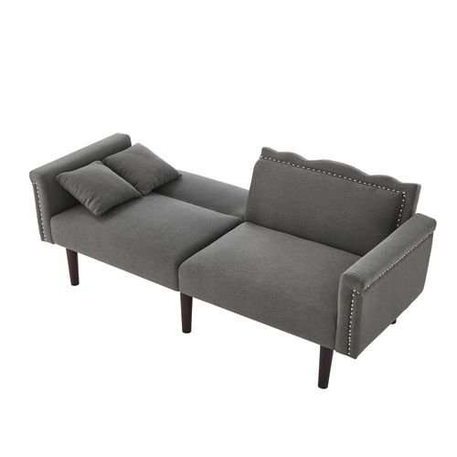 Canapé 2 Places Gris, Canapé Convertible, Dossier Réglable, 2 Coussins, 176×72×72cm
