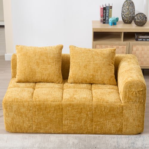 Méridienne Canapé Jaune, Avec Sac De Rangement, 2 Coussin, Tissu Chenille, 158×90×60cm