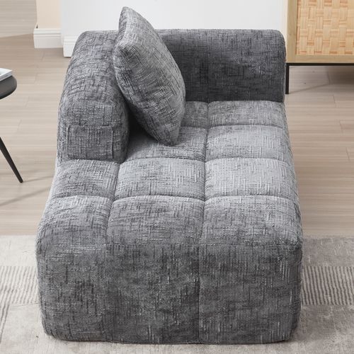 Méridienne Canapé Gris, Avec Sac De Rangement, 1 Coussin, Tissu Chenille, 158×90×60cm