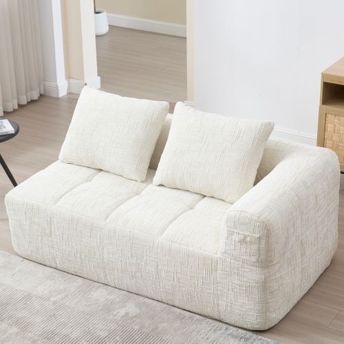 Méridienne Canapé Beige, Avec Sac De Rangement, 2 Coussin, Tissu Chenille, 158×90×60cm