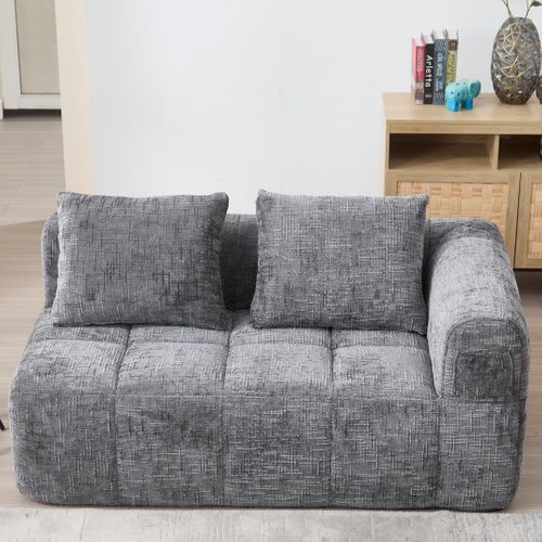 Méridienne Canapé Gris, Avec Sac De Rangement, 2 Coussin, Tissu Chenille, 158×90×60cm