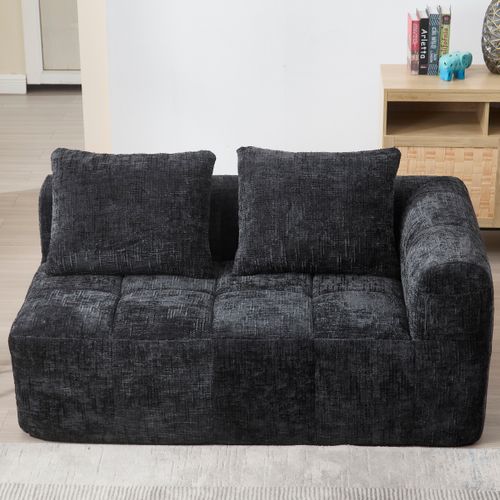 Méridienne Canapé Noir, Avec Sac De Rangement, 2 Coussin, Tissu Chenille, 158×90×60cm