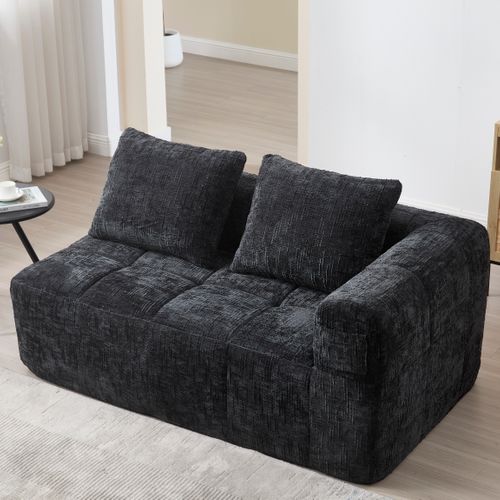 Méridienne Canapé Noir, Avec Sac De Rangement, 2 Coussin, Tissu Chenille, 158×90×60cm