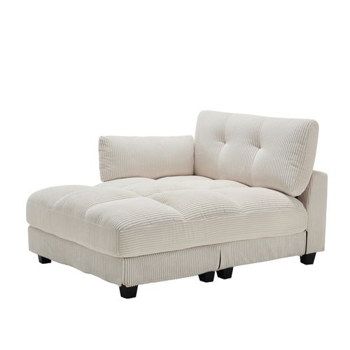 Méridienne Canapé De Salon Beige, USB + Type-c, 2 Porte-gobelets, Velours, 140×112×81cm