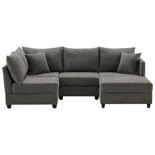 Canapé Angle Moderne 5 Places 220x194x85cm, Canapé En L, Canapé En U Avec Repose-pieds, Gris
