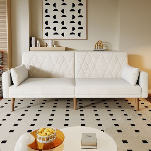 Canapé Convertible 2 Places 180x75x82cm, Canapé-lit, Tissu Velours, Beige