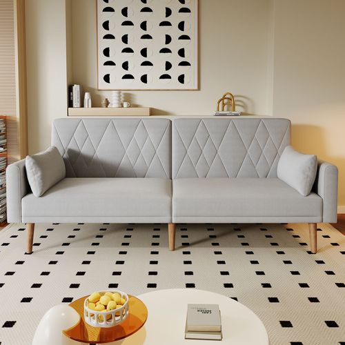 Canapé Convertible 2 Places Moderne 180x75x82cm, Banquette Clic Clac, Tissu Velours, Gris