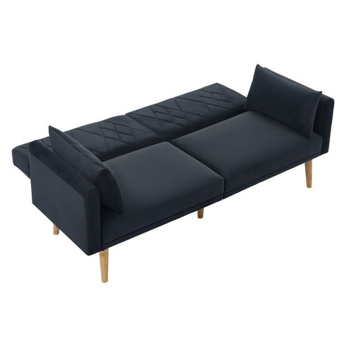 Canapé Convertible Banquette Clic Clac 2 Places Moderne, Canapé-lit, Tissu Velours, Noir