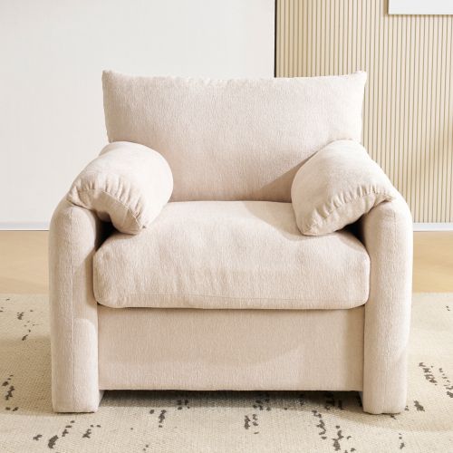 Fauteuil Fixe Moderne 96x82x84cm, Fauteuil De Loisirs, Tissu Chenille, Beige
