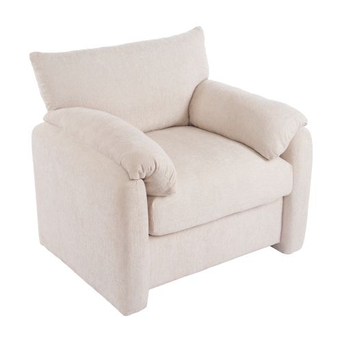 Fauteuil Fixe Moderne 96x82x84cm, Fauteuil De Loisirs, Tissu Chenille, Beige