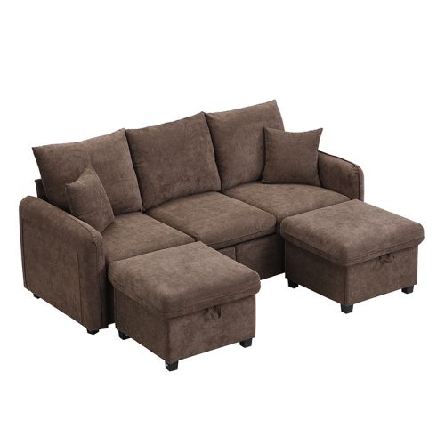 Canapé Angle Fixe 188x186x86cm, Avec Tiroirs Et Compartiments De Rangement, Marron Rustique