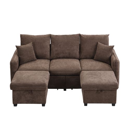 Canapé Angle Fixe 188x186x86cm, Avec Tiroirs Et Compartiments De Rangement, Marron Rustique