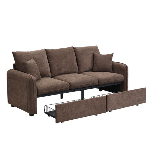 Canapé Angle Fixe 188x186x86cm, Avec Tiroirs Et Compartiments De Rangement, Marron Rustique