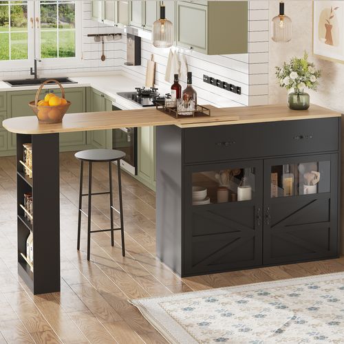 Table De Bar Extensible Noir, Table à Manger Rotative à 360°, Buffet De Cuisine