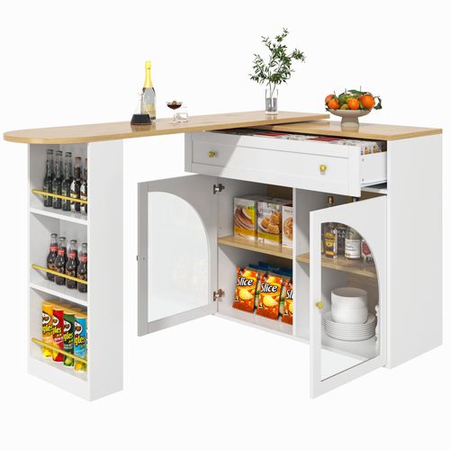 Meuble De Bar Rotative à 360° Noir, Table De Bar Extensible, Table Haute Îlot De Cuisine