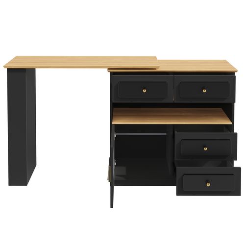 Meuble De Bar Rotatif à 360°noir, Rangement Ouvert, 4 Tiroirs, 1 Porte, Table à Manger, Mdf