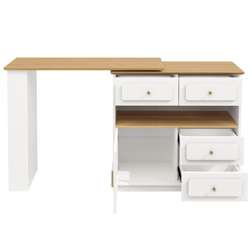 Meuble De Bar Rotatif à 360°blanc, Rangement Ouvert, 4 Tiroirs, 1 Porte, Table à Manger, Mdf