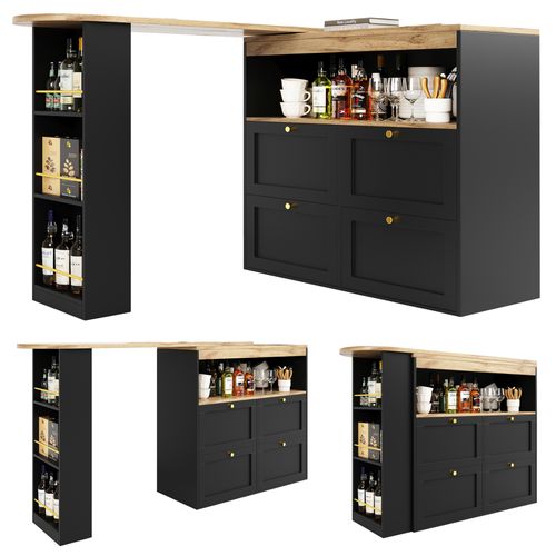Meuble De Bar Rotatif à 360°, 4 Tiroirs, Rangement Ouvert, Mdf, Noir, 105x39x102 Cm